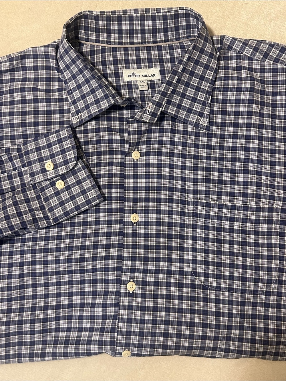 Peter Millar Shirt Mens XXL Crown Comfort Plaid Check Button Down Stretch Navy